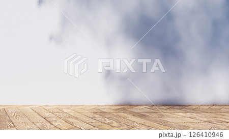 shadow overlay wall texture sunlight leaf shade abstract 3d render. shadows light nature plant leaves branch tree foliage design backdrop. wallpaper mockup background white effect minimal natural. 126410946