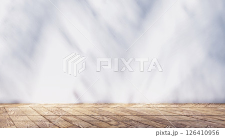 shadow overlay wall texture sunlight leaf shade abstract 3d render. shadows light nature plant leaves branch tree foliage design backdrop. wallpaper mockup background white effect minimal natural. 126410956