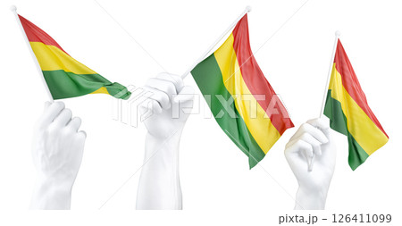 Hand holding flag of Bolivia. Isolated 3d Rendering 126411099