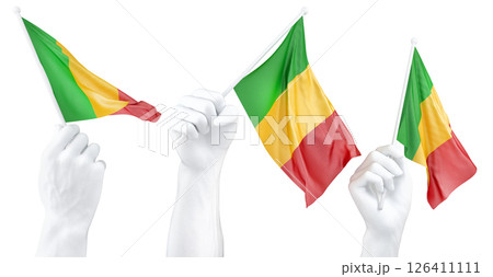Hand holding flag of Mali. Isolated 3d Rendering 126411111