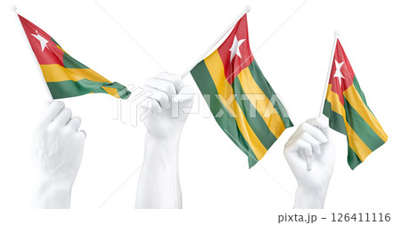 Hand holding flag of Togo. Isolated 3d Rendering 126411116