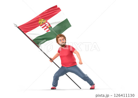 Man with flag of Hungary. Isolated on white background. 3D Rendering 126411130
