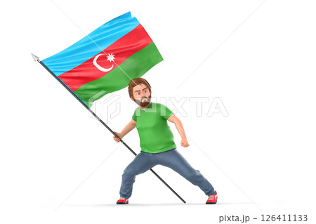 Man with flag of Azerbaijan. Isolated on white background. 3D Rendering 126411133