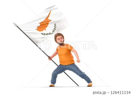 Man with flag of Cyprus. Isolated on white background. 3D Rendering 126411134