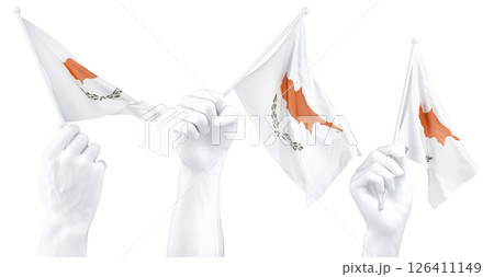 Hand holding flag of Cyprus. Isolated 3d Rendering Hand holding flag of Cyprus. Isolated 3d Rendering 126411149