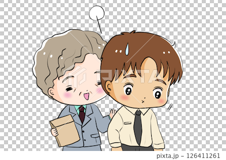 笑顔の上司に肩を叩かれる 126411261