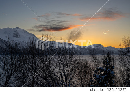 Nature with snow in the sunset, Norway 126411272