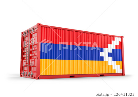 Freight container featuring Artsakh flag symbolizing global commerce, logistics, and supply chain management. 3d Rendering 126411323