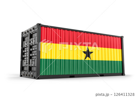 Shipping container displaying the vibrant Ghana flag, symbolizing global trade, import-export operations, and logistical connections. 3d Rendering 126411328