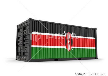 Cargo container displaying Kenyan flag, symbolizing import, export, and global logistics related to Kenya. 3d Rendering 126411329