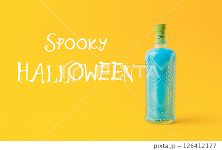 Bottle of blue liquid with a cork stopper Bottle of blue liquid with a cork stopper 126412177