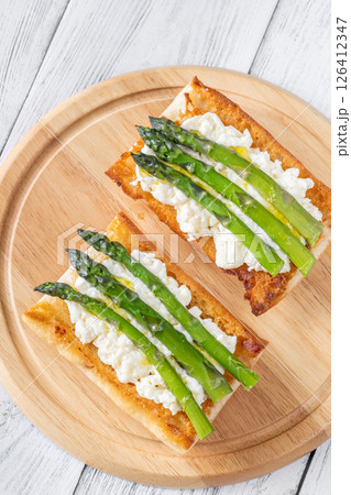 Ciabatta Sandwiches With Stracciatella And Asparagus Drizzled In Olive Oil Ciabatta Sandwiches With Stracciatella And Asparagus Drizzled In Olive Oil 126412347