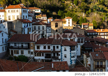 Sunlit Hillside Village. Lastres, Asturias 126412370