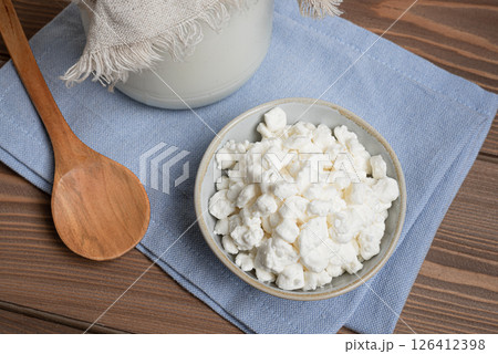 Milk kefir grains in bowl, preparing kefir Milk kefir grains in bowl, preparing kefir 126412398