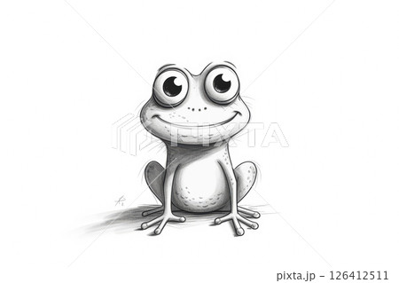 Frog is sitting on a white background with a smile on its face 126412511