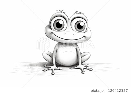 Frog is sitting on a white background with a smile on its face. Frog is sitting on a white background with a smile on its face. 126412527