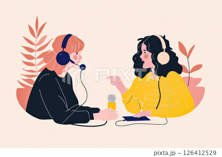 Two women are talking on a microphone 126412529