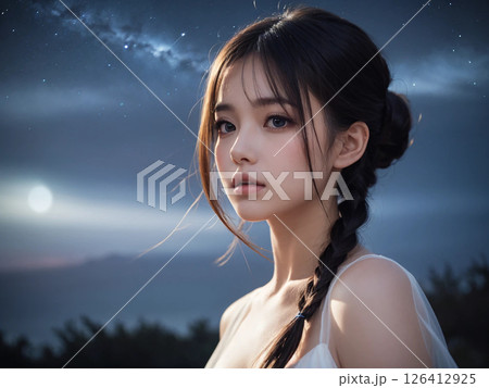 夜にたたずむ女性 126412925