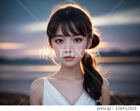 夜にたたずむ女性 126412928