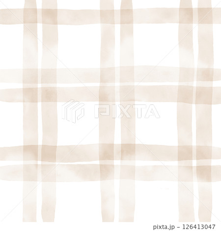Brown Beige Plaid Tartan Gingham Check Hand Drawn Background Pattern Overlay 126413047