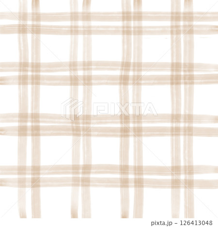 Brown Beige Plaid Tartan Gingham Check Hand Drawn Background Pattern Overlay 126413048