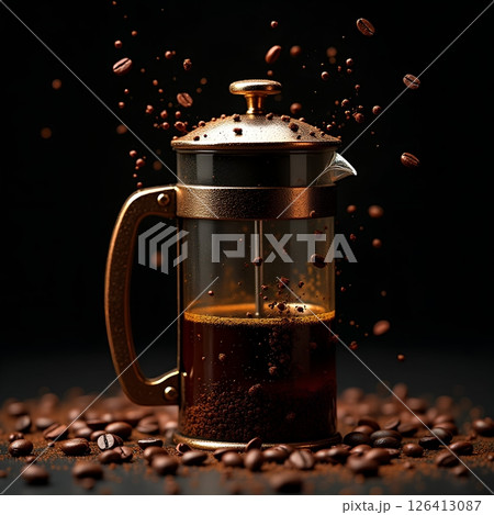Coffee Beans and Coffee Cups on Wooden Background. Cafe and Beverage Photography Coffee Beans and Coffee Cups on Wooden Background. Cafe and Beverage Photography 126413087