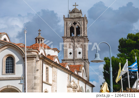 Church of the Holy Cross dominating Pano lefkara village in Cyprus 126413111