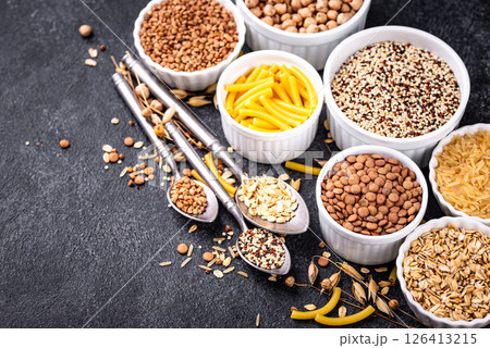 Various gluten free cereals and groats 126413215