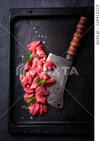 Raw beef meat and ingredients for cooking Raw beef meat and ingredients for cooking 126413219