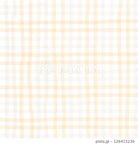 Orange Brown Beige Plaid Gingham Check Hand Drawn Background Pattern Overlay 126413230