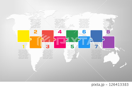 Eight steps line infographic, puzzle diagram 126413383