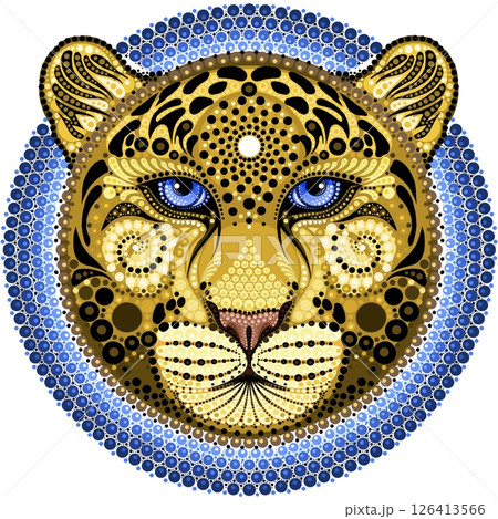 Illustration of a leopard head in mandala style. 126413566
