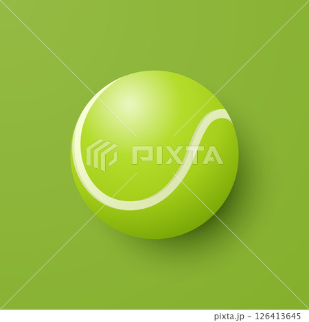 Vector 3d Tennis Ball Icon is on the Green Background Closeup. Tennis Ball Design Template, Sports Concepts, Competition Promotions, Advertisements, Graphics for a Tennis Event. Sports Background 126413645