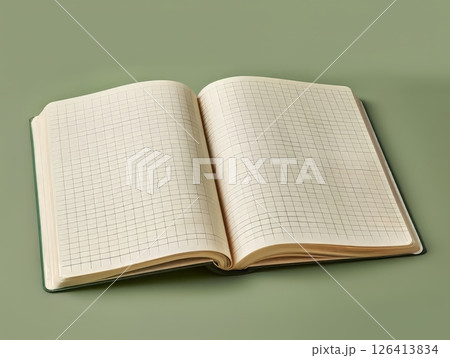 Open Grid Notebook on Green Background 126413834
