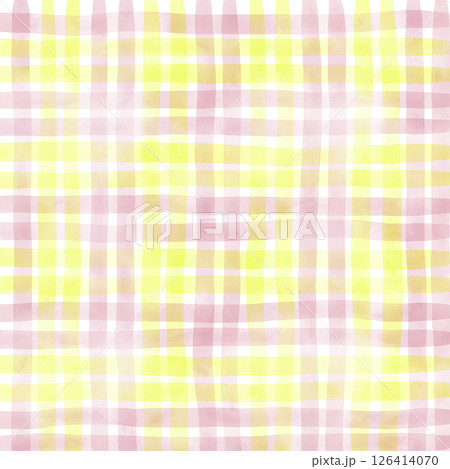 Pink Yellow Plaid Gingham Check Hand Drawn Background Pattern Overlay 126414070