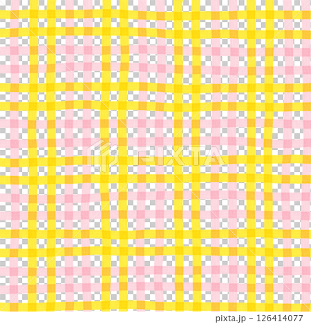 Pink Yellow Plaid Gingham Check Hand Drawn Background Pattern Overlay 126414077