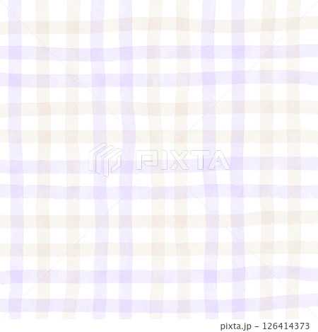 Purple Brown Beige Plaid Gingham Check Hand Drawn Background Pattern Overlay 126414373