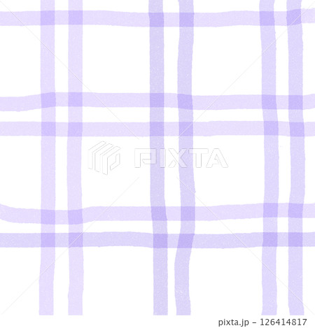 Purple White Plaid Gingham Check Hand Drawn Background Pattern Overlay 126414817