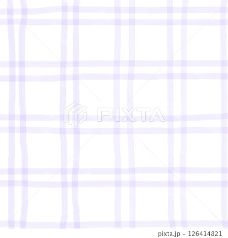 Purple White Plaid Gingham Check Hand Drawn Background Pattern Overlay 126414821
