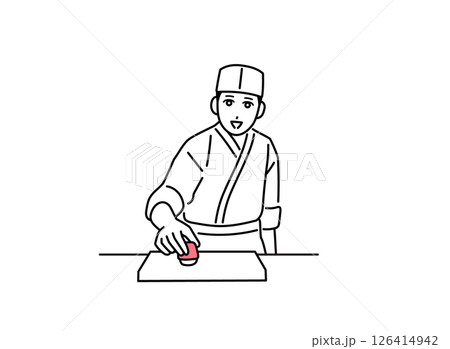 カウンターで寿司を握る男性料理人 カウンターで寿司を握る男性料理人 126414942