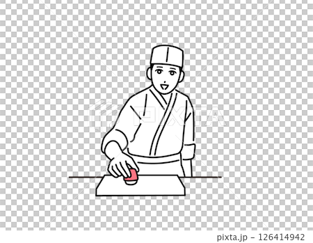 カウンターで寿司を握る男性料理人 カウンターで寿司を握る男性料理人 126414942