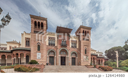 Museum of Arts and Traditions of Seville in Maria Luisa Park timelapse hyperlapse 126414980