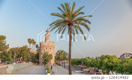 Torre del Oro Watchtower and Waterfront Timelapse hyperlapse, Seville, Spain Torre del Oro Watchtower and Waterfront Timelapse hyperlapse, Seville, Spain 126414982