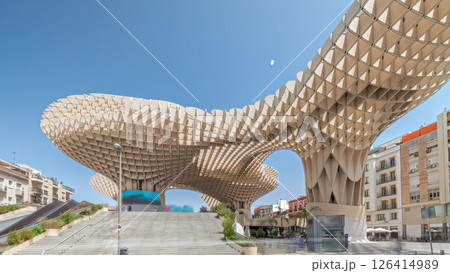 Metropol Parasol in Encarnacion Square timelapse hyperlapse, modern wooden structure, Seville 126414989