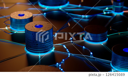 Luminous Network: Abstract Digital Nodes on a Dark Background 126415089