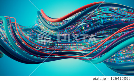 Abstract Colorful Wires Representing Data Flow and Connectivity 126415093