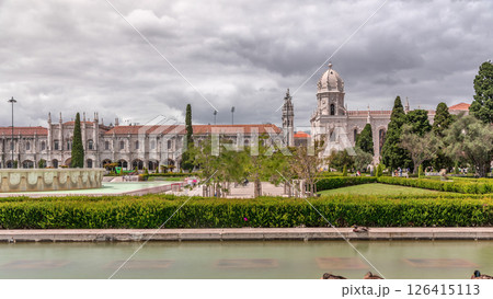 Empire Square timelapse hyperlapse, city square and park adjacent to the Jeronimos Monastery Lisbon, Portugal 126415113