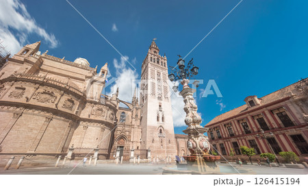 Seville Cathedral and Giralda Tower timelapse hyperlapse, Spain 126415194