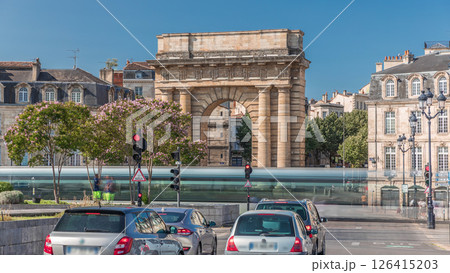 Porte de Bourgogne timelapse hyperlapse, historic medieval gate in Bordeaux, France. Porte de Bourgogne timelapse hyperlapse, historic medieval gate in Bordeaux, France. 126415203