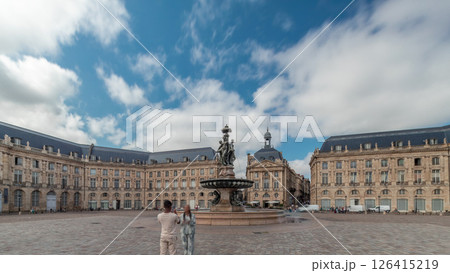 Place de la Bourse timelapse hyperlapse in Bordeaux, France, with the Fountain 126415219